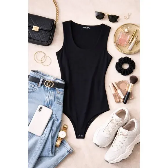 NWT Abercrombie & Fitch Women's Soft A&F Collection Sleeveless Bodysuit Black L - Picture 1 of 12